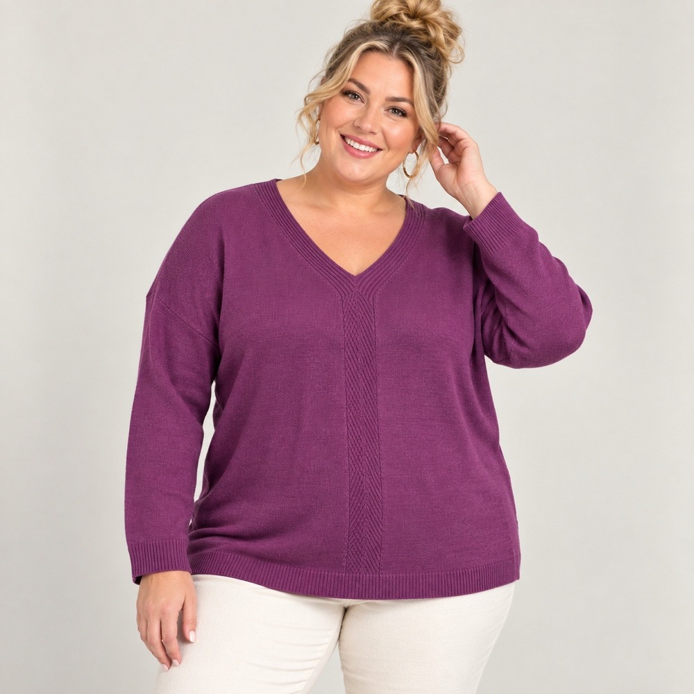 Talbots Women's Plus 3X Cotton V-Neck Relaxed Pullover Sweater Purple NWT